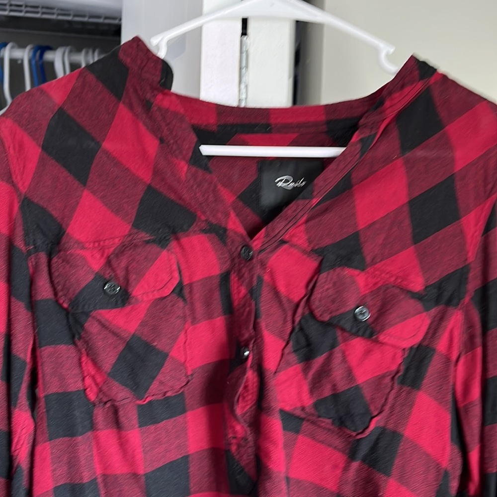 Rails Revolve Red Flannel Half-Button Up, Worn On… - image 3
